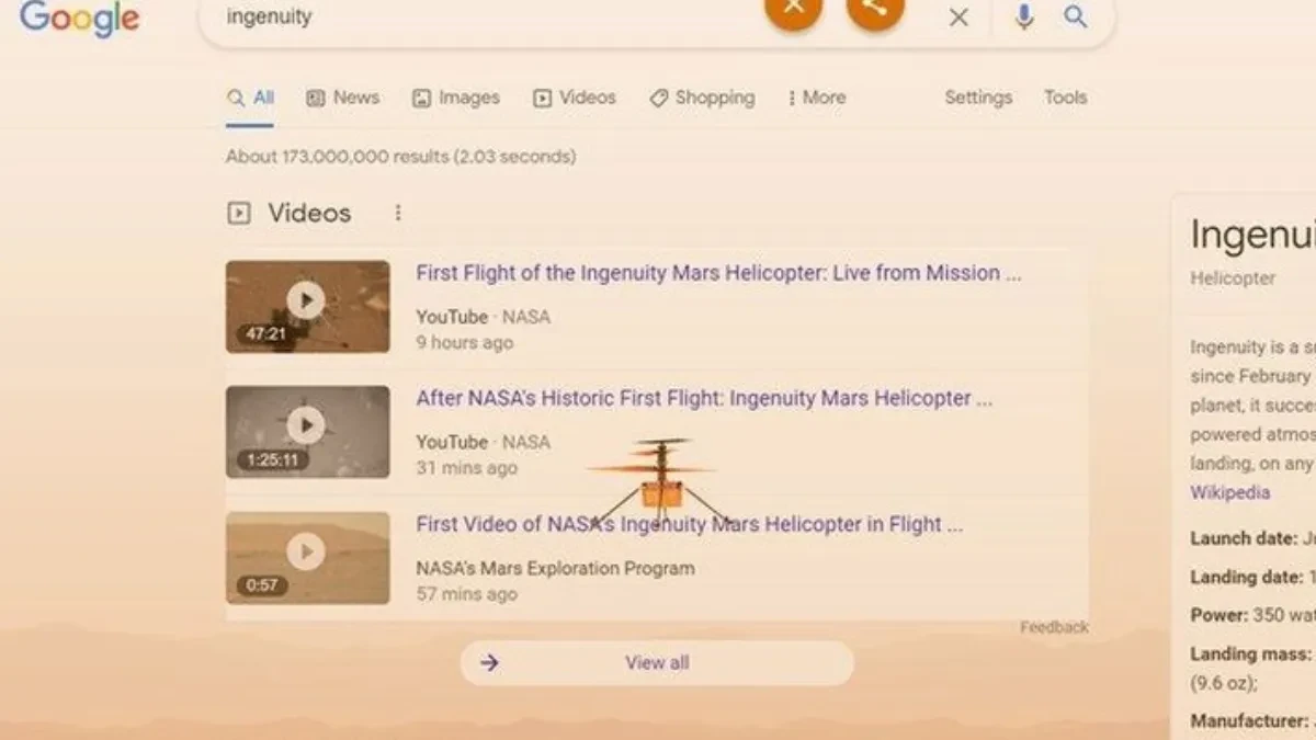 Google Rayakan Keberhasilan Helikopter Ingenuity di Mars dengan Pesan Tersembunyi