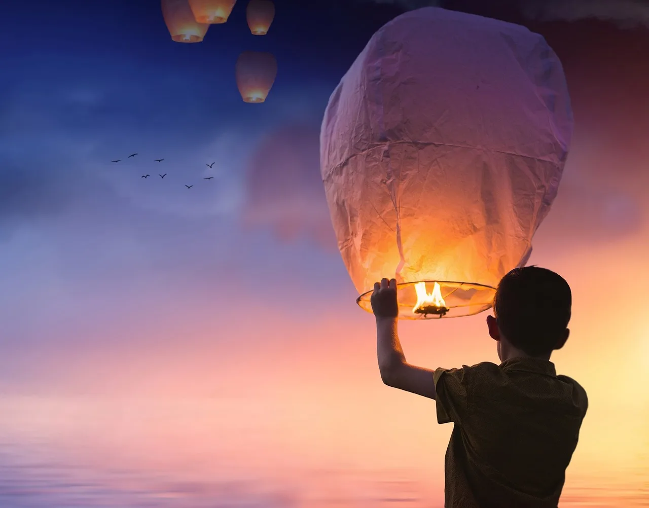 balloon, chinese lanterns, hd wallpaper